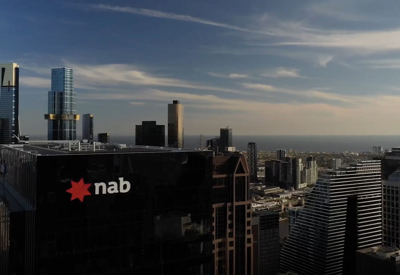 NAB sign in the city skyline
